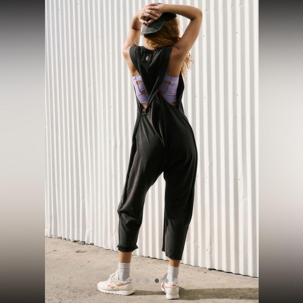 Free People Washed Black Hot Shot Twist Back Jumpsuit